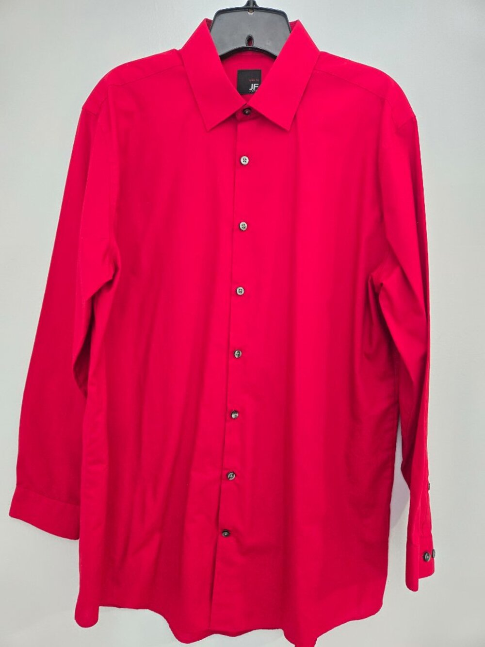 J.Ferrar Men's Slim Fit Button-Up Shirt–Collared Red Long Sleeve-Business-Casual